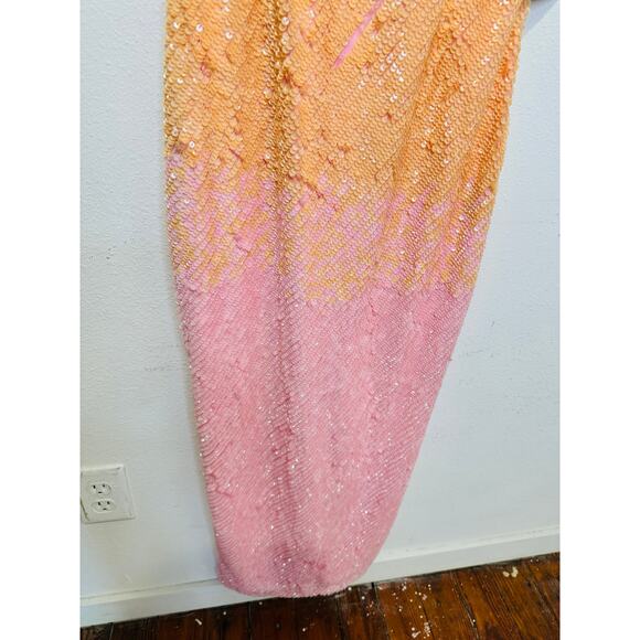 MAC DUGGAL Pink Yellow Ombre Sequin High Neckline Sleeveless Cocktail Dress sz 4 - Picture 5 of 9